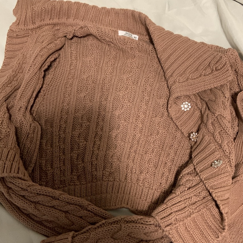 Ardene cable polo cardigan and ultra cropped cable tank top in  brown xs/s NWOT - Picture 6 of 8